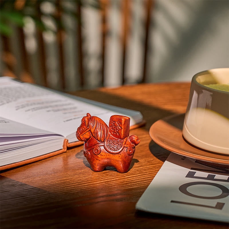 Buddha Stones Rok Konia Zdobądź bogactwo Zielone drzewo sandałowe Małe liście Czerwone drzewo sandałowe Drewno lipowe Zwierzęta Pozytywna dekoracja - image 17