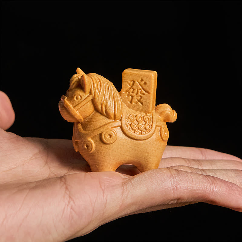 Buddha Stones Rok Konia Zdobądź bogactwo Zielone drzewo sandałowe Małe liście Czerwone drzewo sandałowe Drewno lipowe Zwierzęta Pozytywna dekoracja - image 12