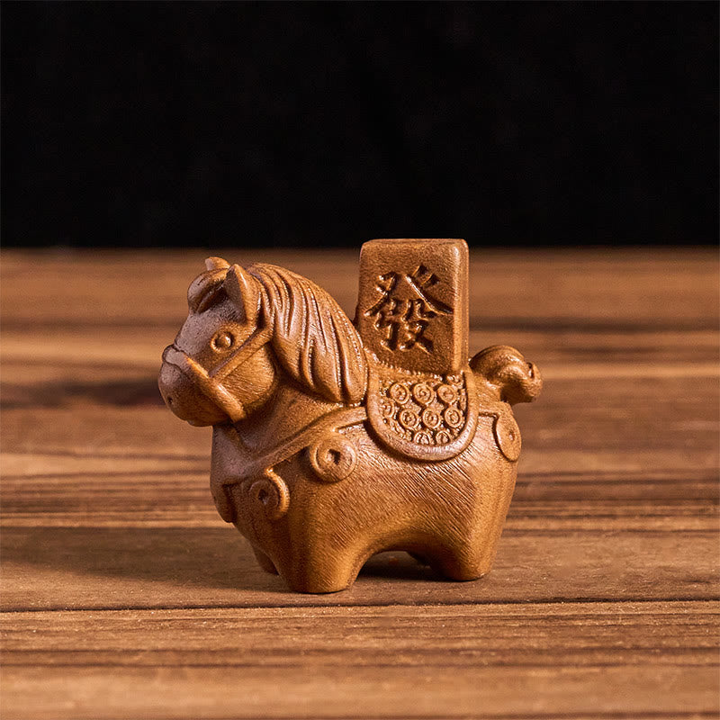Buddha Stones Rok Konia Zdobądź bogactwo Zielone drzewo sandałowe Małe liście Czerwone drzewo sandałowe Drewno lipowe Zwierzęta Pozytywna dekoracja - Zielone drzewo sandałowe (51*54*30mm) - image 0