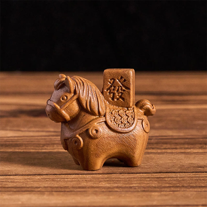 Buddha Stones Rok Konia Zdobądź bogactwo Zielone drzewo sandałowe Małe liście Czerwone drzewo sandałowe Drewno lipowe Zwierzęta Pozytywna dekoracja - Zielone drzewo sandałowe (51*54*30mm) - image 0