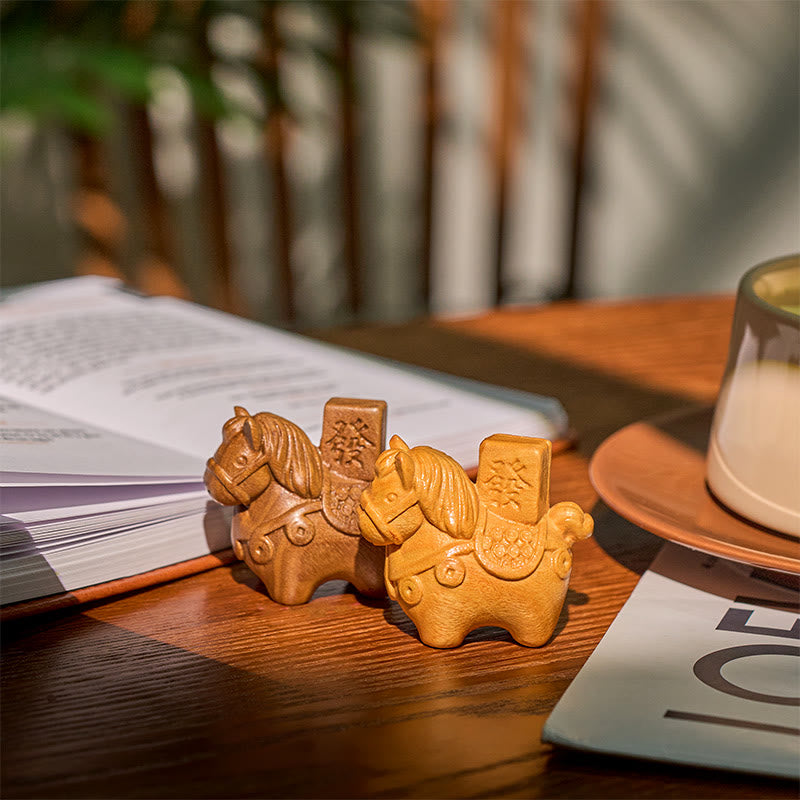Buddha Stones Rok Konia Zdobądź bogactwo Zielone drzewo sandałowe Małe liście Czerwone drzewo sandałowe Drewno lipowe Zwierzęta Pozytywna dekoracja - image 21