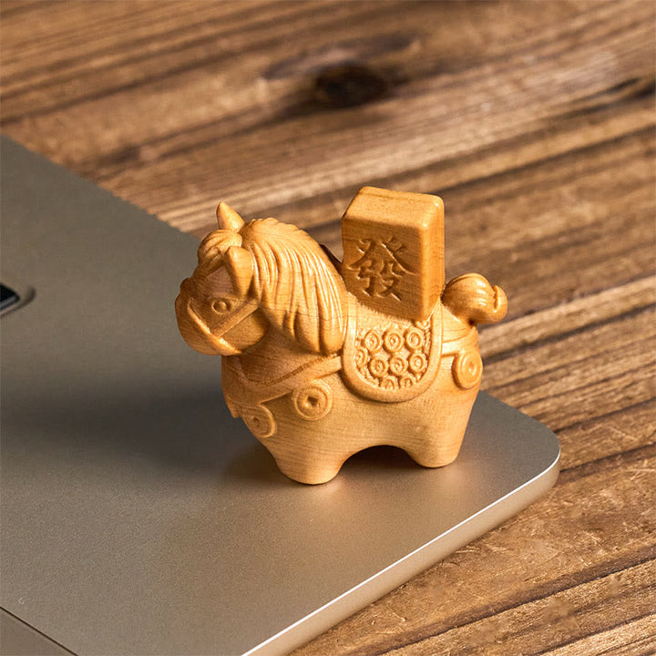 Buddha Stones Rok Konia Zdobądź bogactwo Zielone drzewo sandałowe Małe liście Czerwone drzewo sandałowe Drewno lipowe Zwierzęta Pozytywna dekoracja - image 10