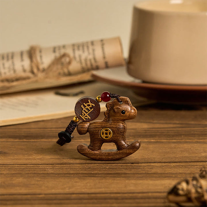 Buddha Stones Rok Konia Tęczowy Eukaliptus Mały Liść Czerwone Drzewo Sandałowe Drewno Lipowe Heban Rzeźbiony Pozytywny Brelok - image 21