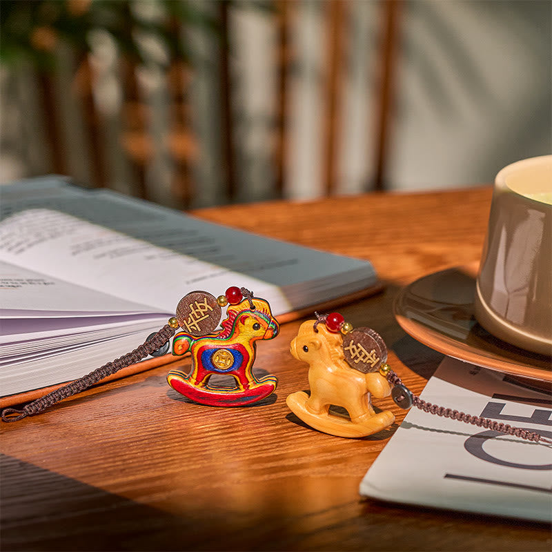 Buddha Stones Rok Konia Tęczowy Eukaliptus Mały Liść Czerwone Drzewo Sandałowe Drewno Lipowe Heban Rzeźbiony Pozytywny Brelok - image 27