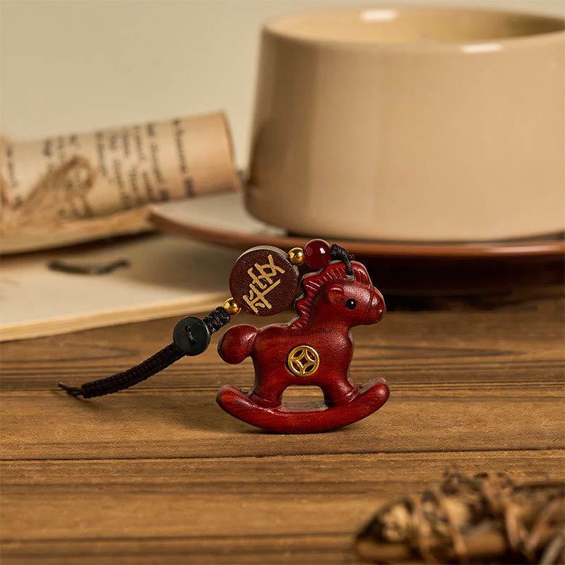 Buddha Stones Rok Konia Tęczowy Eukaliptus Mały Liść Czerwone Drzewo Sandałowe Drewno Lipowe Heban Rzeźbiony Pozytywny Brelok - image 8