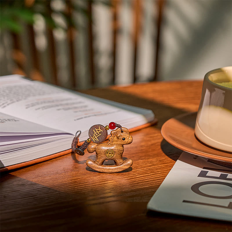 Buddha Stones Rok Konia Tęczowy Eukaliptus Mały Liść Czerwone Drzewo Sandałowe Drewno Lipowe Heban Rzeźbiony Pozytywny Brelok - image 23