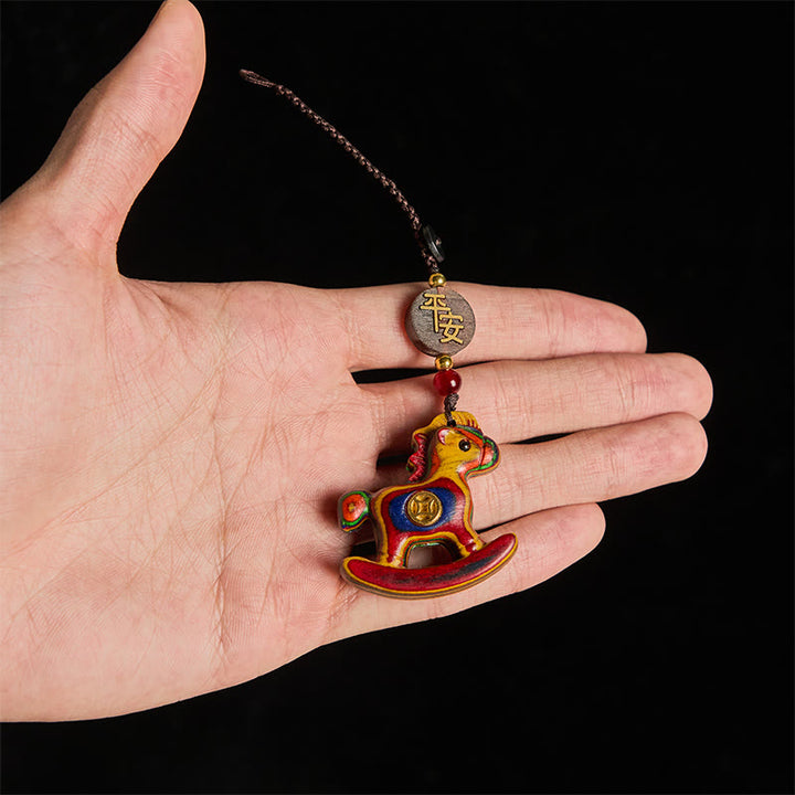 Buddha Stones Rok Konia Tęczowy Eukaliptus Mały Liść Czerwone Drzewo Sandałowe Drewno Lipowe Heban Rzeźbiony Pozytywny Brelok - image 5