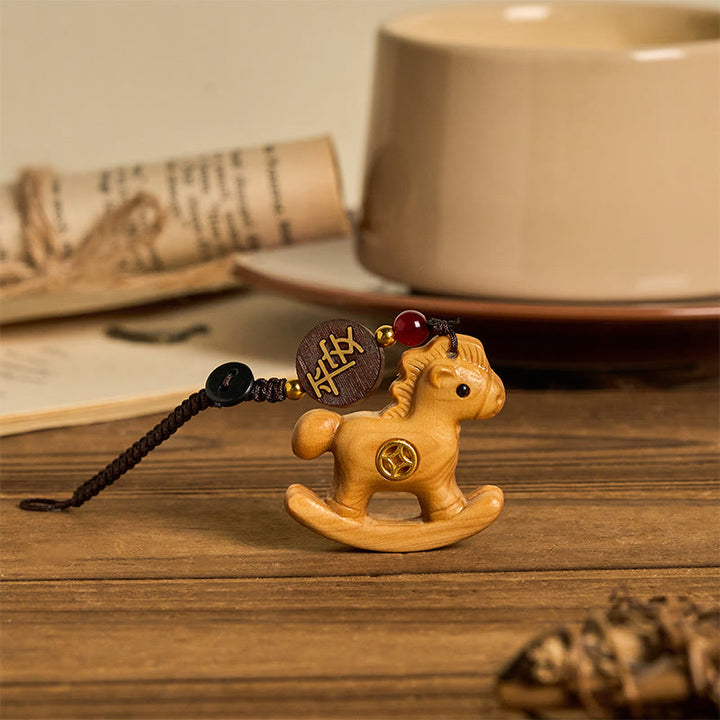 Buddha Stones Rok Konia Tęczowy Eukaliptus Mały Liść Czerwone Drzewo Sandałowe Drewno Lipowe Heban Rzeźbiony Pozytywny Brelok - image 15