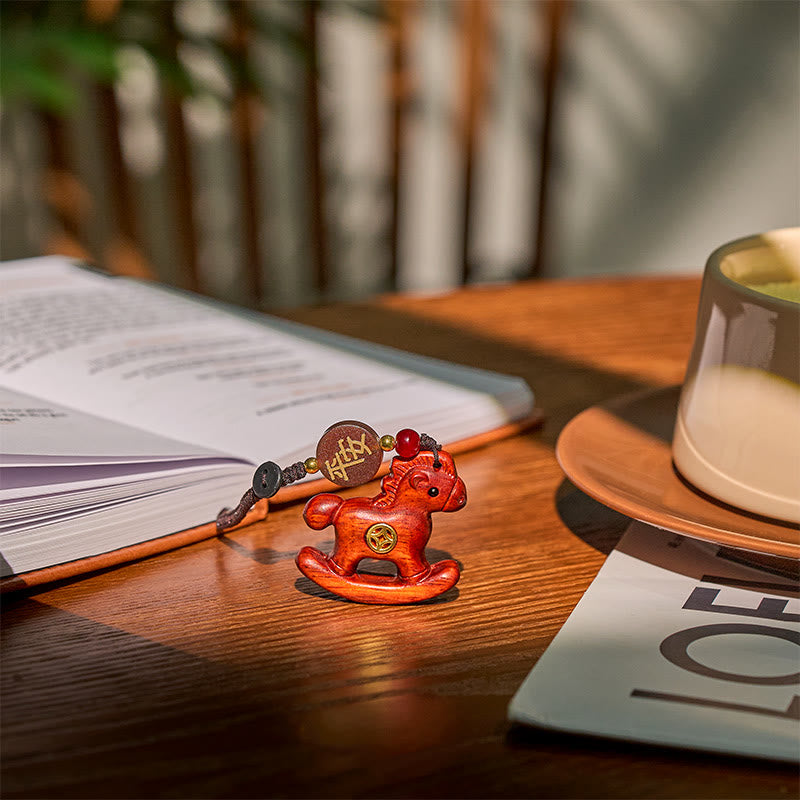 Buddha Stones Rok Konia Tęczowy Eukaliptus Mały Liść Czerwone Drzewo Sandałowe Drewno Lipowe Heban Rzeźbiony Pozytywny Brelok - image 10