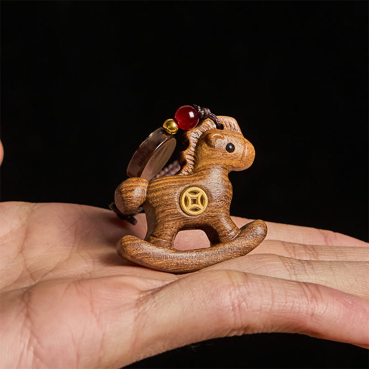 Buddha Stones Rok Konia Tęczowy Eukaliptus Mały Liść Czerwone Drzewo Sandałowe Drewno Lipowe Heban Rzeźbiony Pozytywny Brelok - image 24