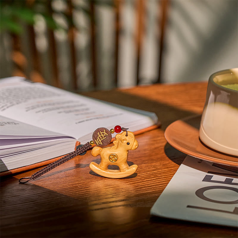 Buddha Stones Rok Konia Tęczowy Eukaliptus Mały Liść Czerwone Drzewo Sandałowe Drewno Lipowe Heban Rzeźbiony Pozytywny Brelok - image 17
