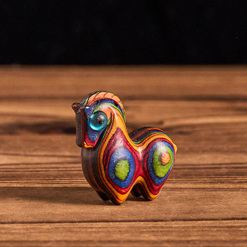 Buddha Stones Rok Konia Rzeźbiony Koń Tang Tęczowy Eukaliptus Kreatywna Dekoracja Biurka - Koń Tang - 37*37*10mm - image 0