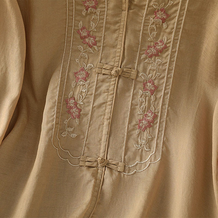 Koszula damska z kołnierzykiem w kształcie żaby z Buddha Stones, haftowanym kwiatem i elastycznym mankietem, z rękawem trzy czwarte - image 10