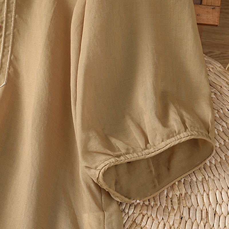 Koszula damska z kołnierzykiem w kształcie żaby z Buddha Stones, haftowanym kwiatem i elastycznym mankietem, z rękawem trzy czwarte - image 11