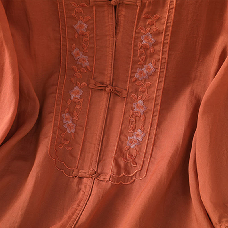 Koszula damska z kołnierzykiem w kształcie żaby z Buddha Stones, haftowanym kwiatem i elastycznym mankietem, z rękawem trzy czwarte - image 19