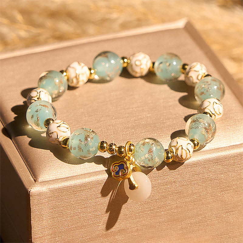 Bransoletka z Buddha Stones z niebieskiego szkła Liuli z napisem „Błogosławieństwa” - Szkło Liuli (obwód nadgarstka: 15-16 cm) - image 0