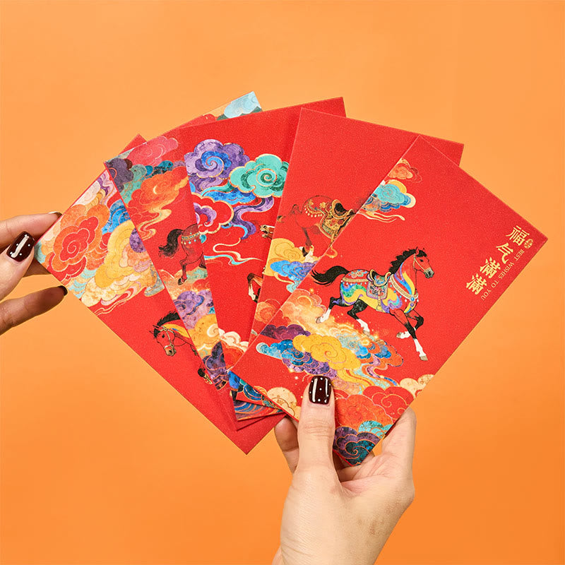 Buddha Stones Rok Konia 2026 Błogosławieństwa Nowego Roku 6 szt. Chińska czerwona koperta - image 4