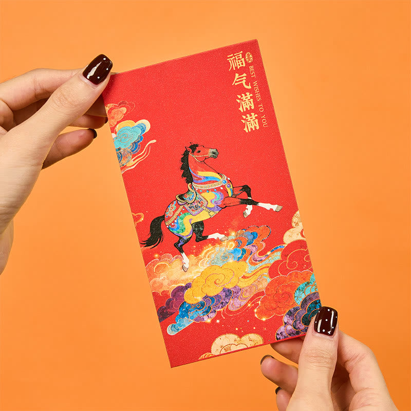 Buddha Stones Rok Konia 2026 Błogosławieństwa Nowego Roku 6 szt. Chińska czerwona koperta - image 2