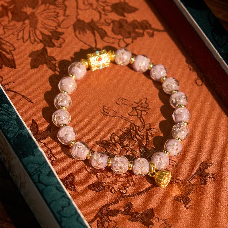 Bransoletka szczęścia z fioletowym szkłem Liuli z Buddha Stones - image 2