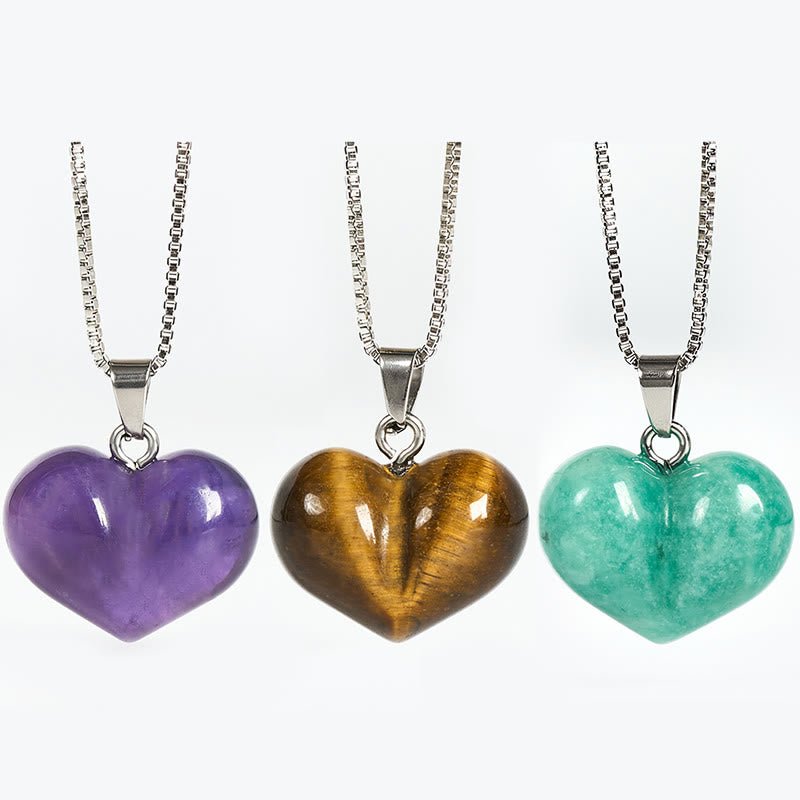 Buddha Stones w kształcie serca, ametystowy topaz, różowy kryształ, opal tygrysie oko, biały kryształ, czerwony jaspis, amazonit, zielony awenturyn, czarny obsydian, cytryn, naszyjnik z wisiorkiem - image 0