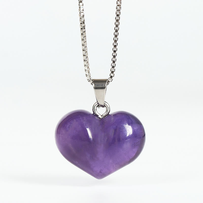 Buddha Stones w kształcie serca, ametystowy topaz, różowy kryształ, opal tygrysie oko, biały kryształ, czerwony jaspis, amazonit, zielony awenturyn, czarny obsydian, cytryn, naszyjnik z wisiorkiem - Ametyst - image 1