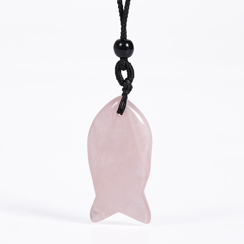 Buddha Stones, Ryba Koi, Różowy Kryształ, Agat Indyjski, Ametyst, Topaz, Czerwony Jaspis, Naszyjnik, Wisiorek, Ciepło Sukcesu - Różowy kryształ - image 1