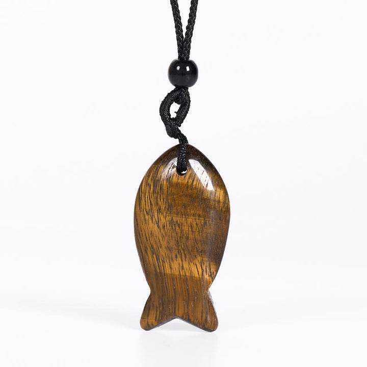 Buddha Stones, Ryba Koi, Różowy Kryształ, Agat Indyjski, Ametyst, Topaz, Czerwony Jaspis, Naszyjnik, Wisiorek, Ciepło Sukcesu - Tygrysie oko - image 30