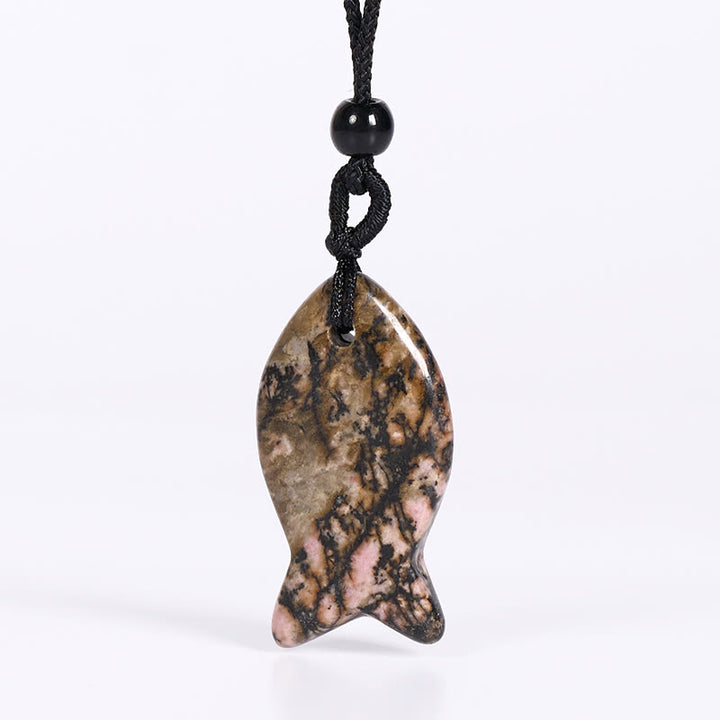 Buddha Stones, Ryba Koi, Różowy Kryształ, Agat Indyjski, Ametyst, Topaz, Czerwony Jaspis, Naszyjnik, Wisiorek, Ciepło Sukcesu - Rodonit - image 26