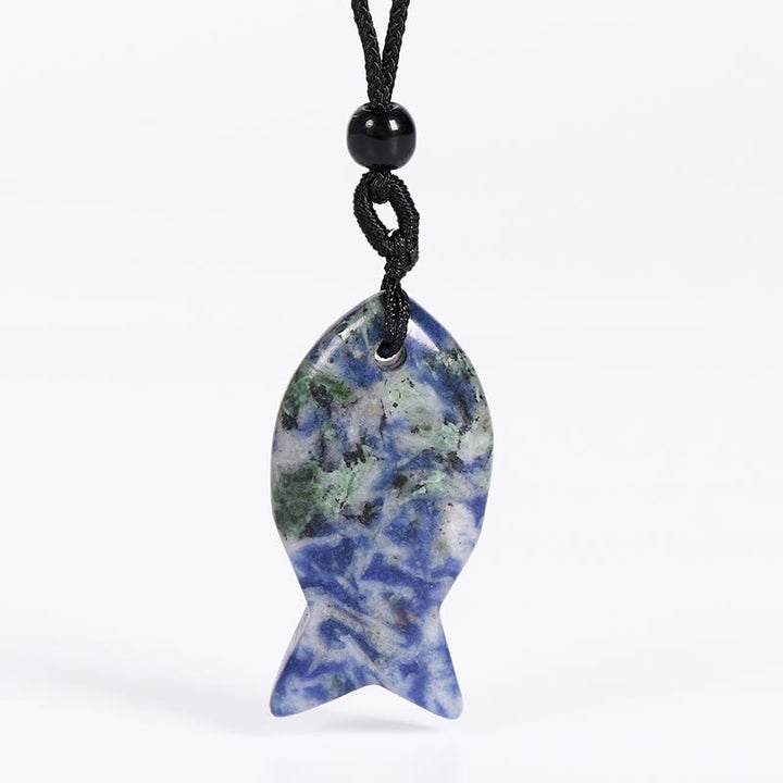 Buddha Stones, Ryba Koi, Różowy Kryształ, Agat Indyjski, Ametyst, Topaz, Czerwony Jaspis, Naszyjnik, Wisiorek, Ciepło Sukcesu - Jaspis błękitny - image 39