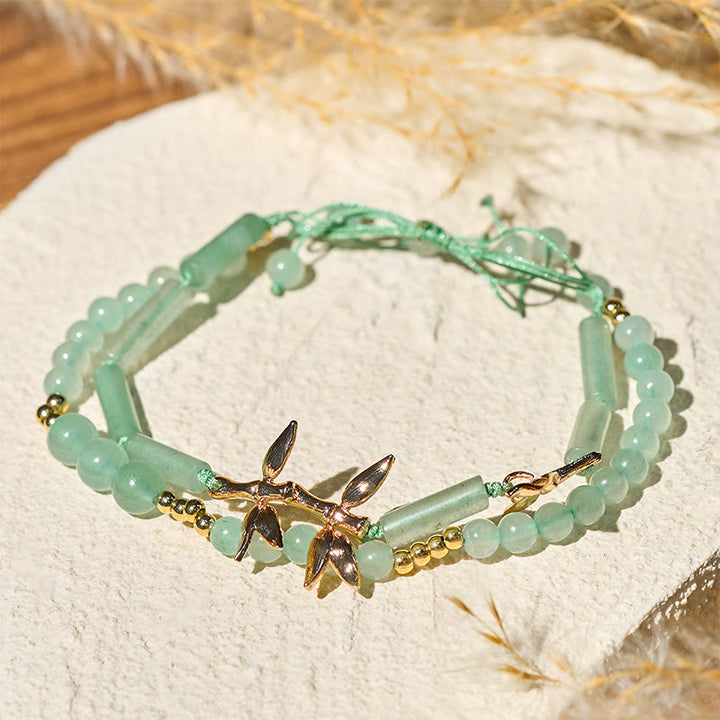 Bransoletka z podwójnymi warstwami zielonego awenturynu z motywem bambusa i Buddha Stones, siła i równowaga - image 4