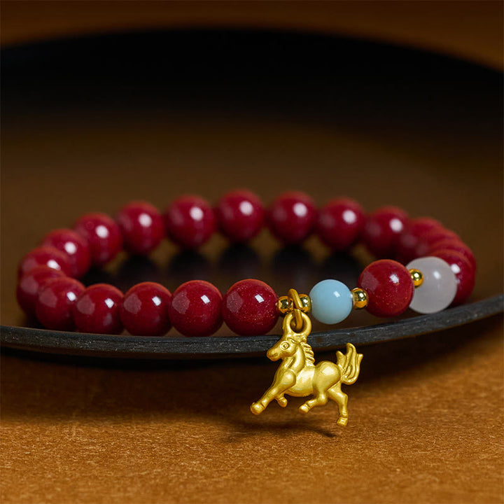 Bransoletka z Buddha Stones, Rok Konia, Biegnący Koń, Błogosławieństwo z Cynobrem - 10 mm - Cynober (obwód nadgarstka: 14-16 cm) - image 0