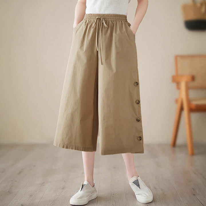 Buddha Stones Spodnie damskie Capri z szerokimi nogawkami i kieszeniami, proste, zapinane z boku na guziki - BurlyWood - US8-10，UK/AU12-14，EU40-42 (2XL) - image 14