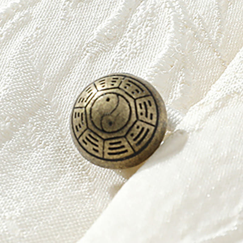 Buddha Stones Koszula męska z bawełny z krótkim rękawem i teksturą żakardową w stylu bagua, zapinana na guziki - image 4