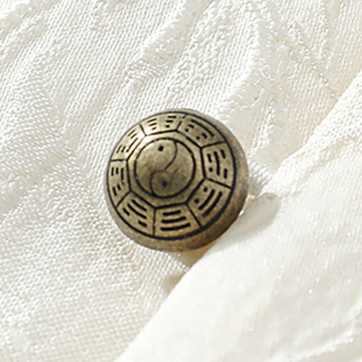 Buddha Stones Koszula męska z bawełny z krótkim rękawem i teksturą żakardową w stylu bagua, zapinana na guziki - image 4
