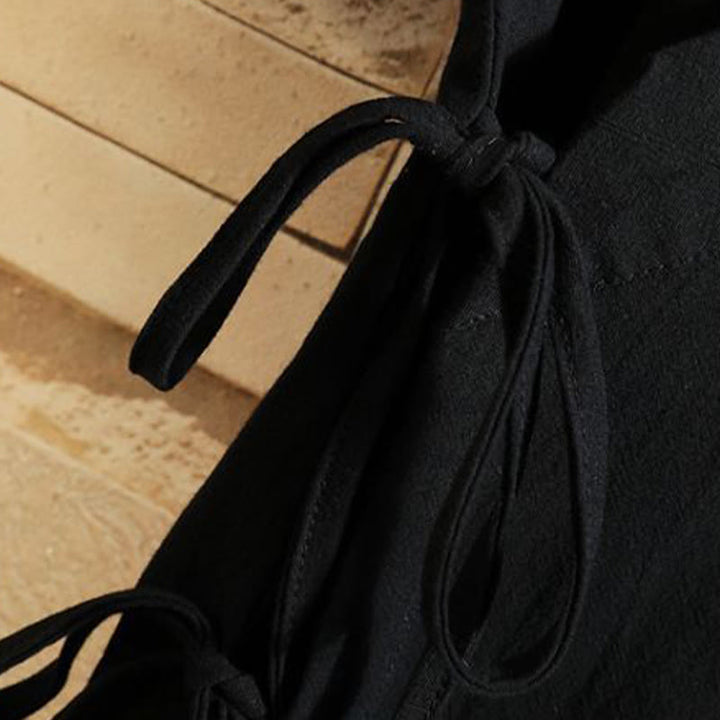 Buddha Stones Męska bawełniana kurtka kimono z krótkim rękawem i haftowanym wzorem żurawia i chmur, otwarta z przodu - image 11