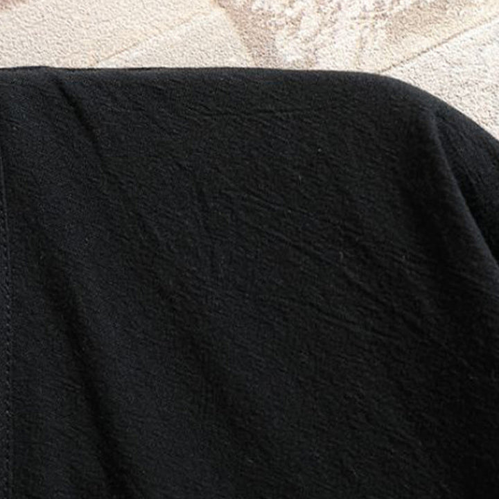 Buddha Stones Męska bawełniana kurtka kimono z krótkim rękawem i haftowanym wzorem żurawia i chmur, otwarta z przodu - image 9