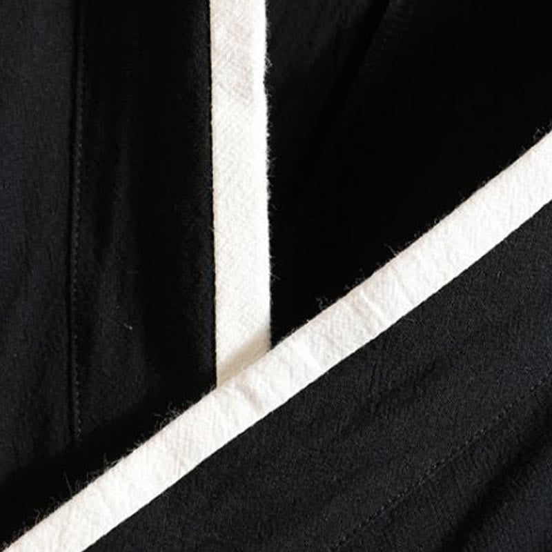 Buddha Stones Męska bawełniana kurtka kimono z krótkim rękawem i haftowanym wzorem żurawia i chmur, otwarta z przodu - image 7