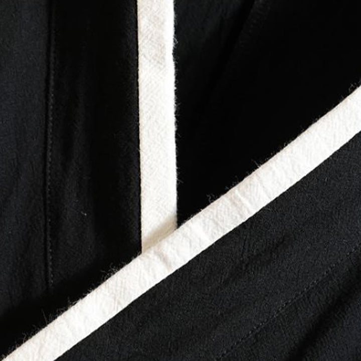 Buddha Stones Męska bawełniana kurtka kimono z krótkim rękawem i haftowanym wzorem żurawia i chmur, otwarta z przodu - image 7