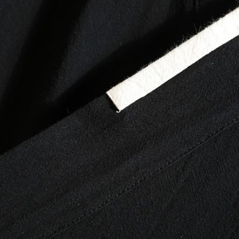 Buddha Stones Męska bawełniana kurtka kimono z krótkim rękawem i haftowanym wzorem żurawia i chmur, otwarta z przodu - image 8