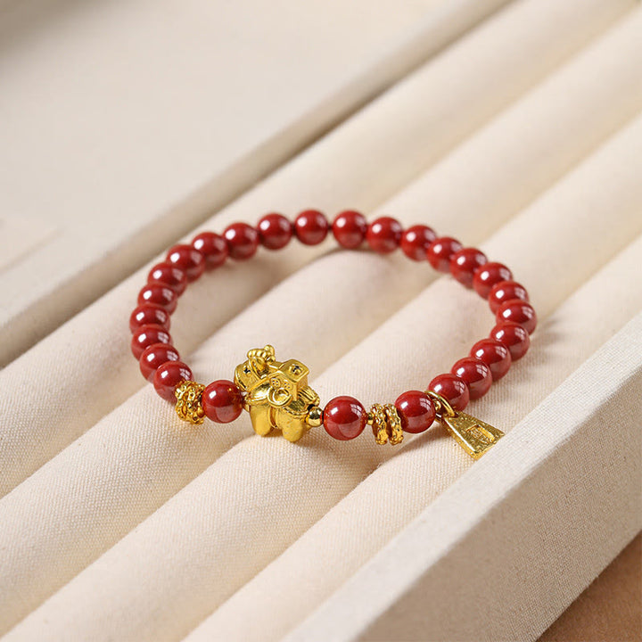 Buddha Stones Bransoletka z koncentracją z jadeitu hetian i cynobru z roku konia - Miedź cynobrowa (obwód nadgarstka: 14-15 cm) - image 0