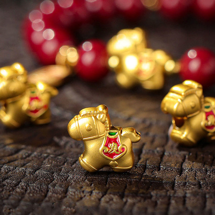 Buddha Stones Bransoletka z błogosławieństwem z cynobru na rok konia - image 14