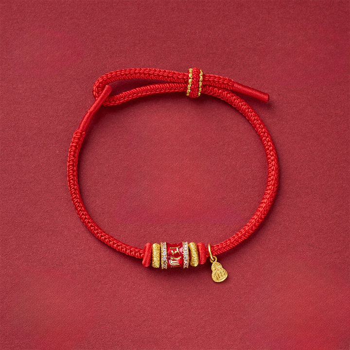 Buddha Stones Bransoletka na szczęście z miedzianym, czerwonym sznurkiem i motywem Om Mani Padme Hum Fu - Miedziano-czerwony sznurek Om Mani Padme Hum(obwód nadgarstka: 13-25 cm) - image 0