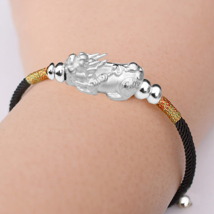 Bransoletka z czerwonego sznurka PiXiu Luck z Buddha Stones 24K pozłacana - Czarny sznurek (srebrny) (obwód nadgarstka 12-19 cm) - Srebro próby 999 - image 18