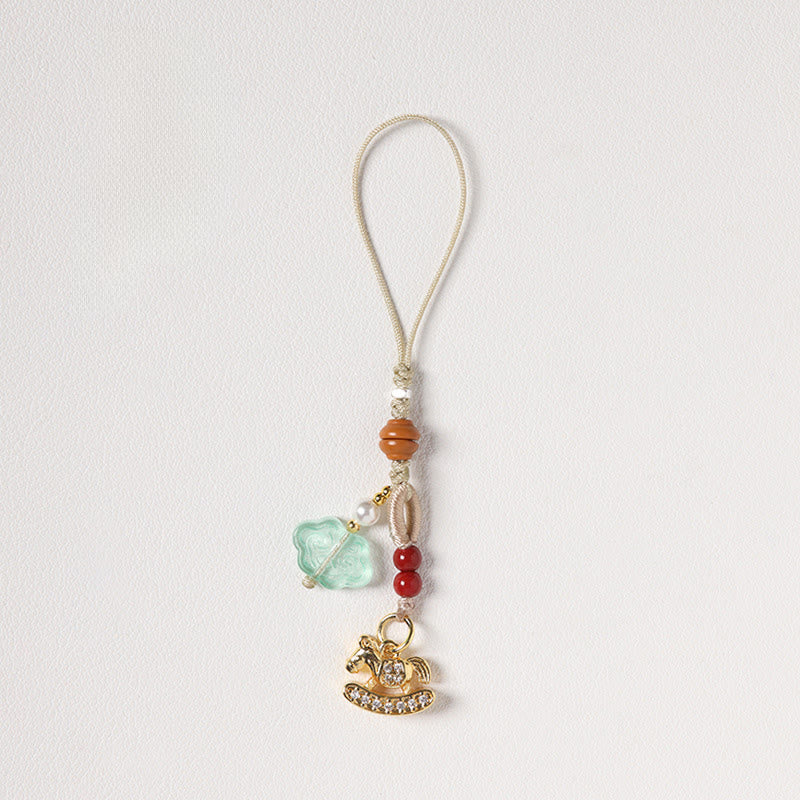 Buddha Stones Rok Konia Miedź Cynober Niebieski Chalcedon Czerwony Agat Liuli Szczęście Telefon Wiszący Dekoracja - Konik na biegunach z cyrkonii - image 11