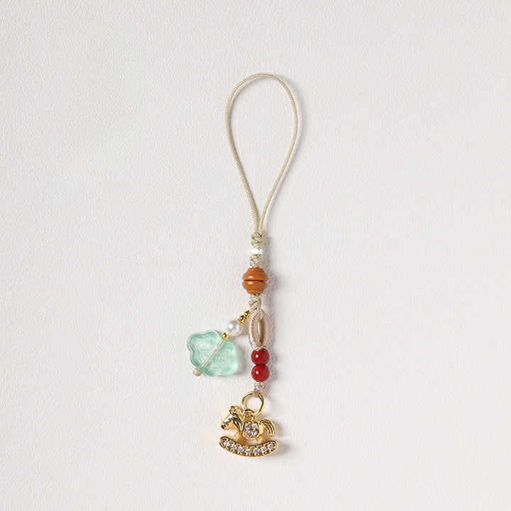 Buddha Stones Rok Konia Miedź Cynober Niebieski Chalcedon Czerwony Agat Liuli Szczęście Telefon Wiszący Dekoracja - Konik na biegunach z cyrkonii - image 11