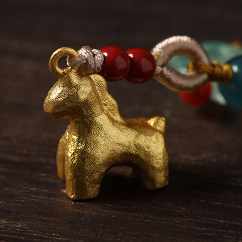 Buddha Stones Rok Konia Miedź Cynober Niebieski Chalcedon Czerwony Agat Liuli Szczęście Telefon Wiszący Dekoracja - image 8