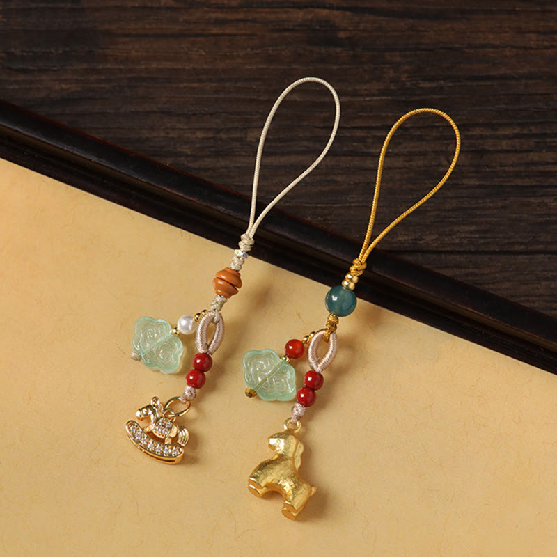 Buddha Stones Rok Konia Miedź Cynober Niebieski Chalcedon Czerwony Agat Liuli Szczęście Telefon Wiszący Dekoracja - image 17