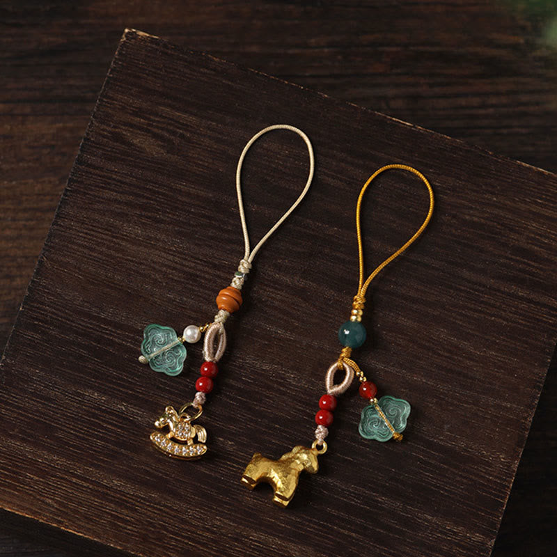 Buddha Stones Rok Konia Miedź Cynober Niebieski Chalcedon Czerwony Agat Liuli Szczęście Telefon Wiszący Dekoracja - image 18