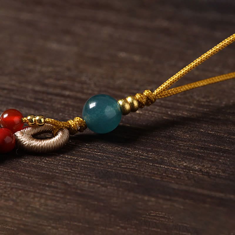 Buddha Stones Rok Konia Miedź Cynober Niebieski Chalcedon Czerwony Agat Liuli Szczęście Telefon Wiszący Dekoracja - image 9