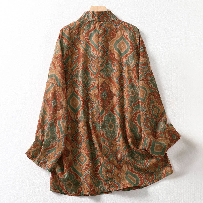 Buddha Stones Koszula damska z długim rękawem i stójką, z chińskimi guzikami i kieszeniami - image 1